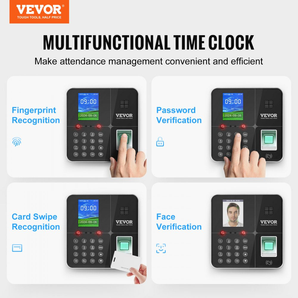 F18 - Biometric Time Clock with Facial, Fingerprint & RFID Verification