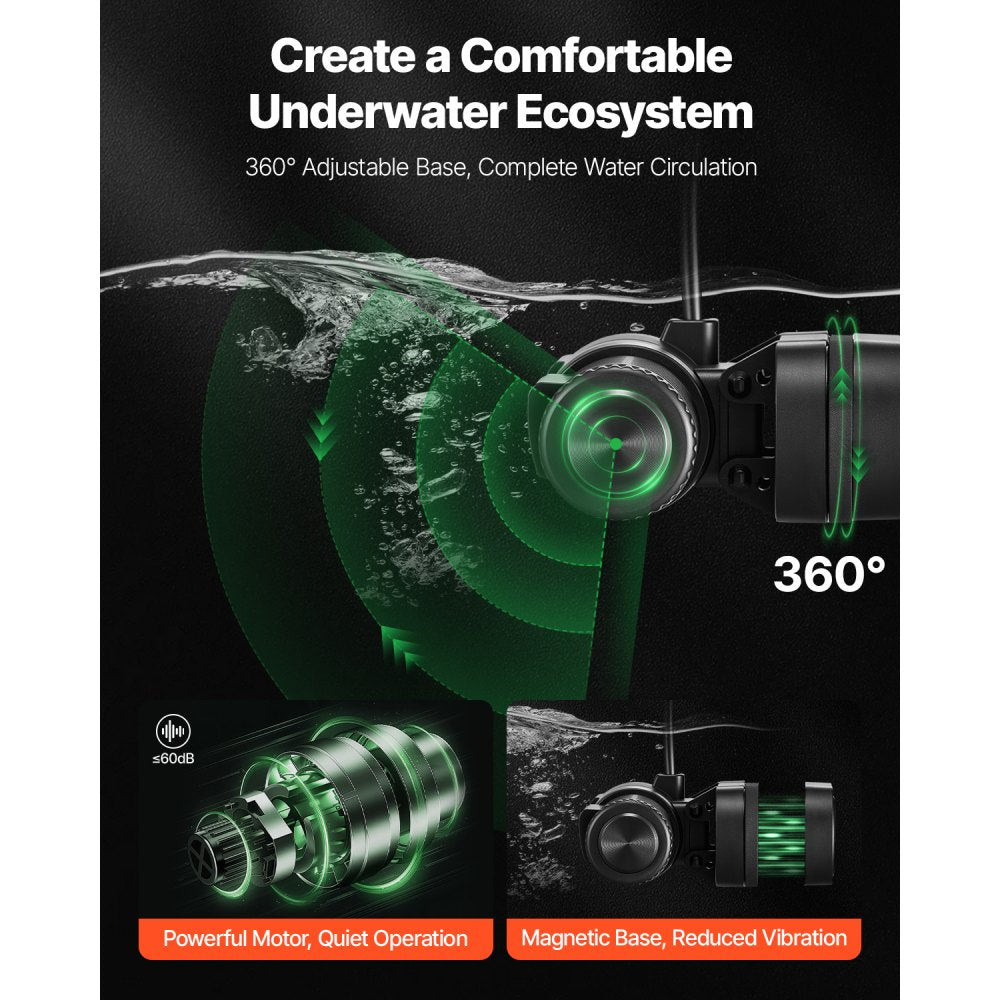 EB-V11 - 15W Adjustable Aquarium Wave Maker Pump, 1428 GPH, 360° Flow Control