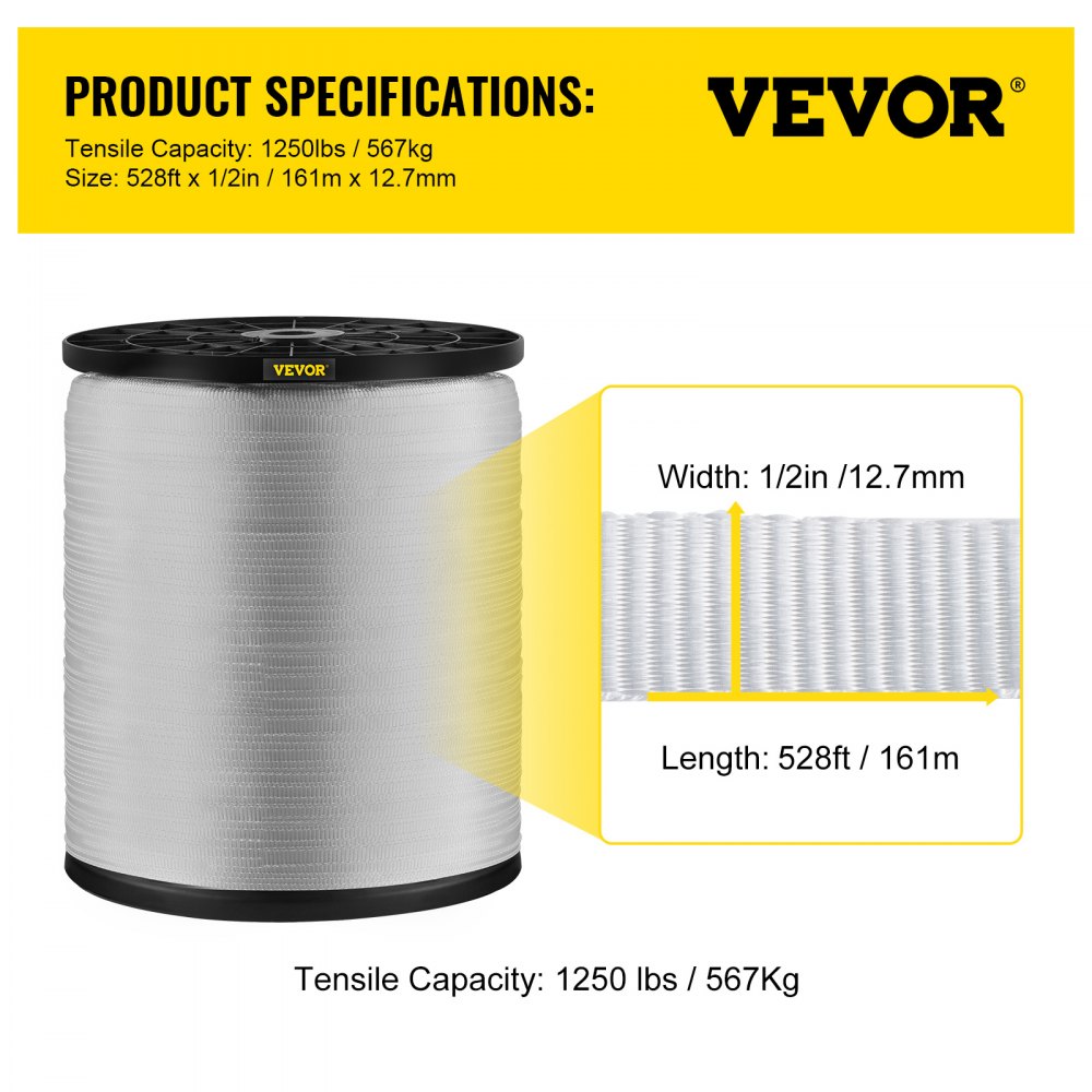 DLLD-12.7MMX161 - 1250lbs Durable Polyester Pull Tape for Heavy-Duty Applications