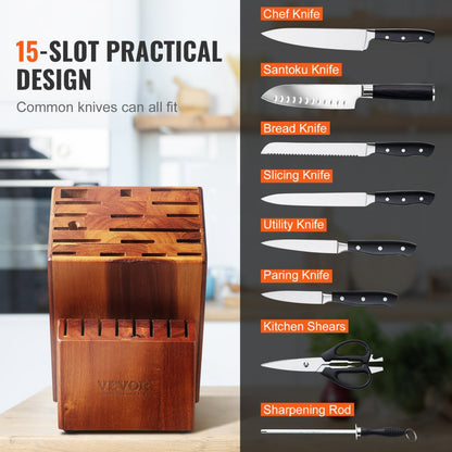 CH23015 - 15-Slot Acacia Wood Knife Block for Organized Kitchen