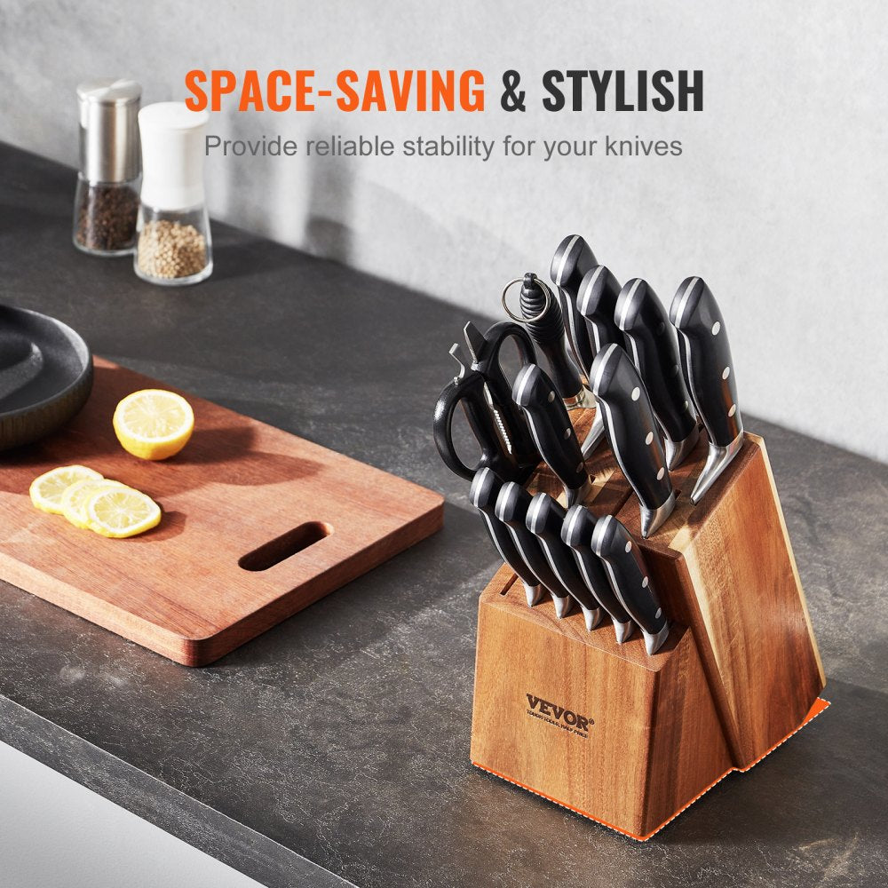 CH23015 - 15-Slot Acacia Wood Knife Block for Organized Kitchen