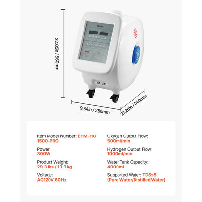 EHM-HO1500-PRO - Dual-Port Hydrogen Inhaler, 99.99% Pure, 1-2 Users