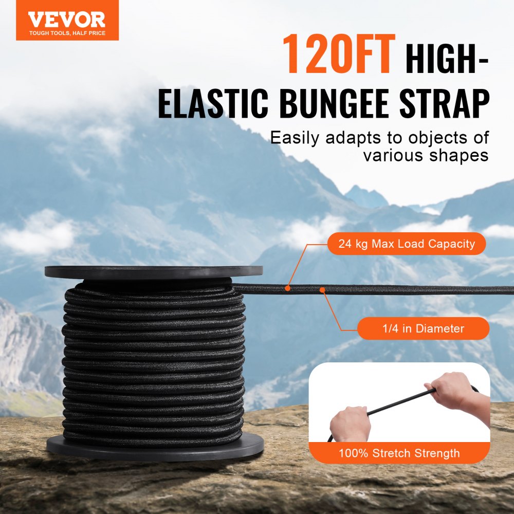 DJ-BR002 - 120ft Heavy-Duty Elastic Bungee Cord for Versatile Storage Solutions