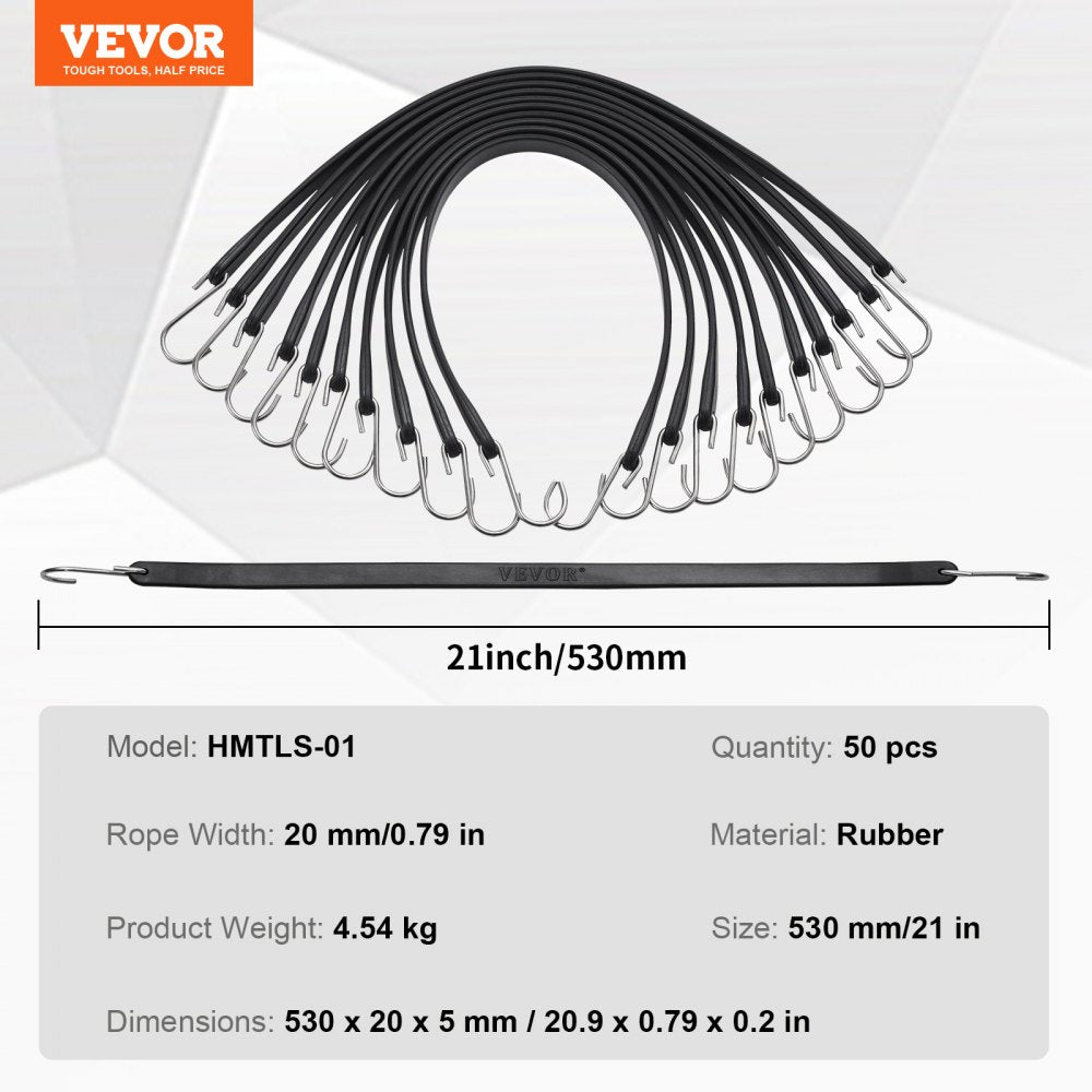 HMTLS-01 - Heavy-Duty VEVOR Bungee Cord Set, 50 Pcs with S-Hooks