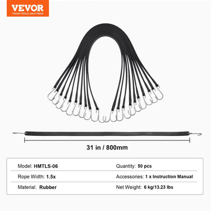 HMTLS-06 - 50 Pcs Heavy-Duty Bungee Cords for Secure Transport and Storage