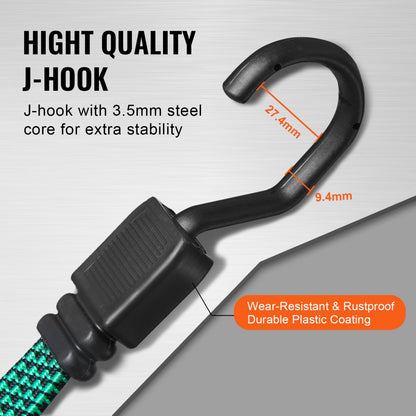 DJ-FT001 - Heavy-Duty 32 Pcs Bungee Cord Set with J-Hooks, Weather Resistant