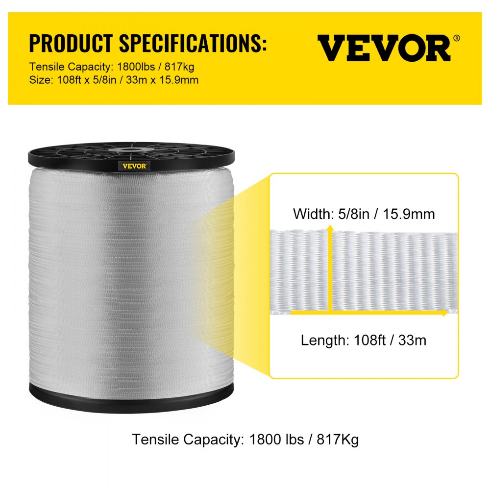 DLLD-15.9MMX33 - 1800 Lbs 100% Polyester Pull Tape with Protective Cover