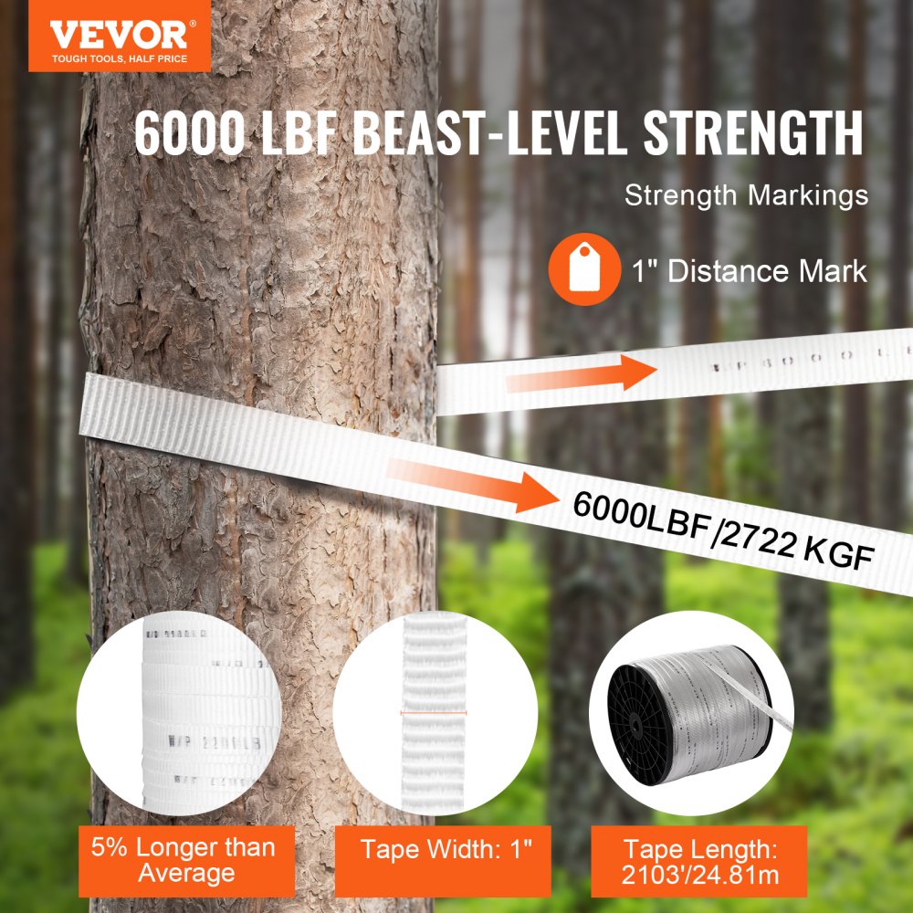 641M2546WO - Durable 1" x 2103' Polyester Pull Tape for Heavy Loads