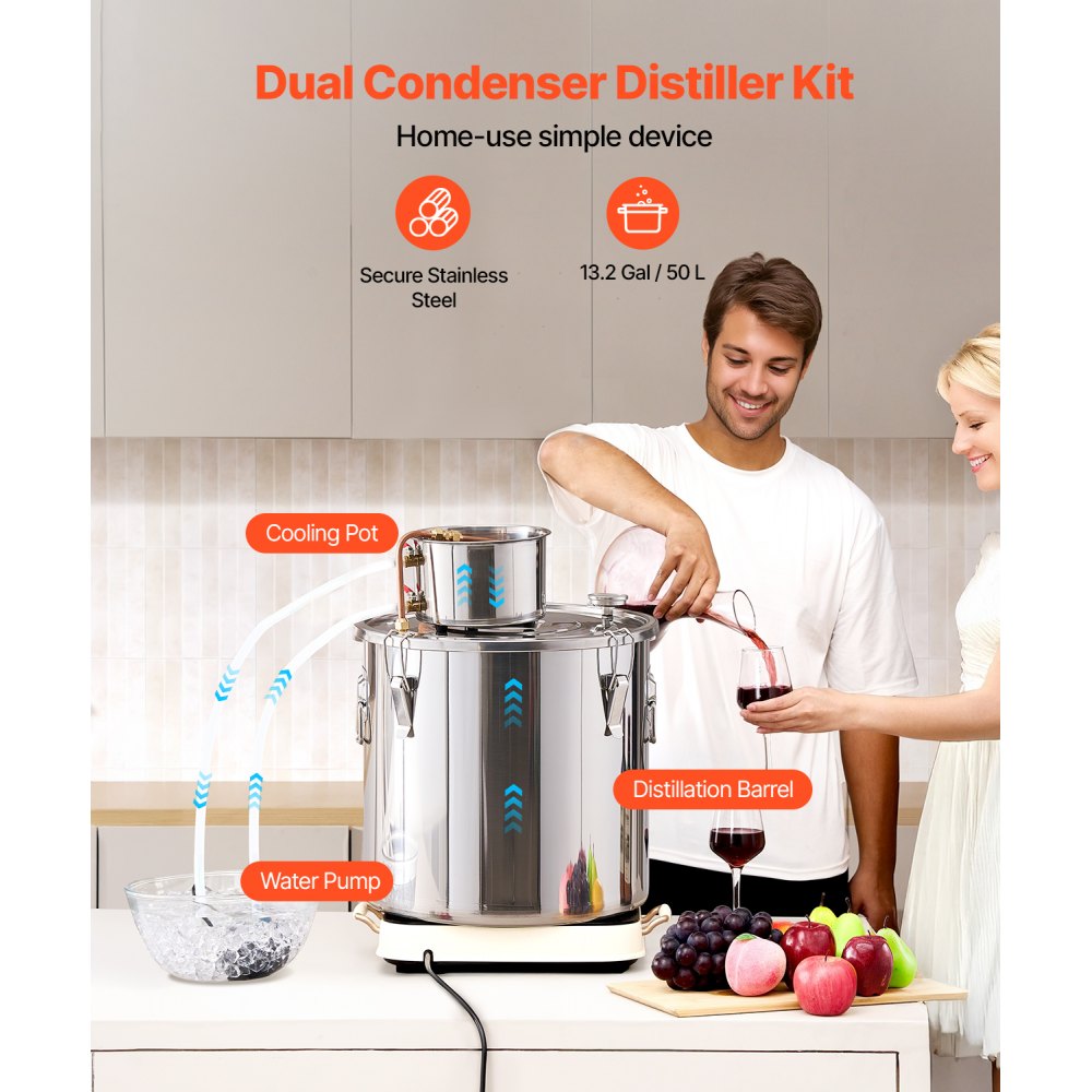 STDB-50L-U - 13.2Gal Stainless Steel Distiller Kit with Cooling Pot