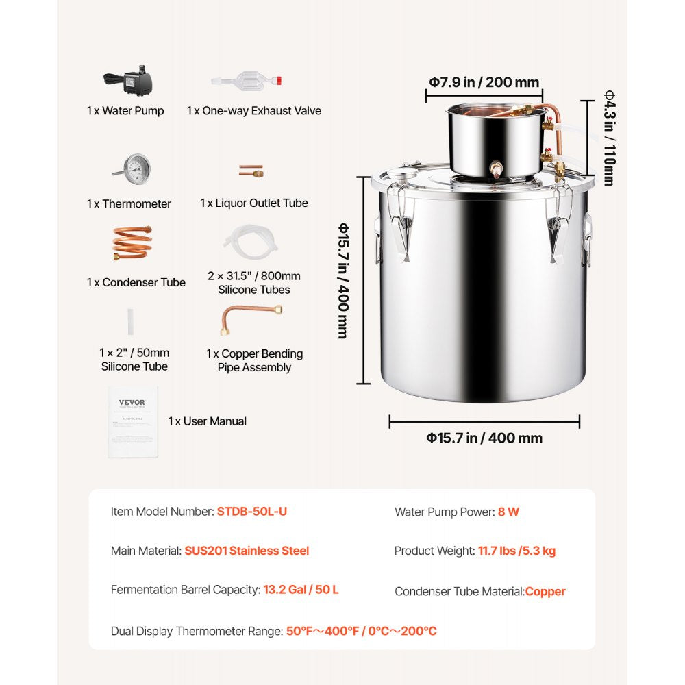 STDB-50L-U - 13.2Gal Stainless Steel Distiller Kit with Cooling Pot