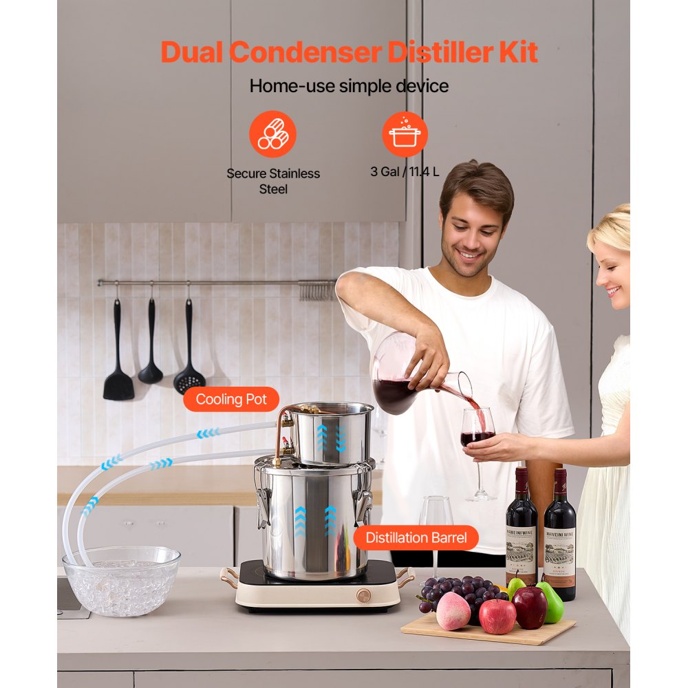 STDB-10L - 3 Gal Stainless Steel Distillation Kit with Cooling Pot and Valves
