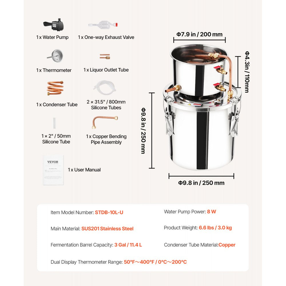 STDB-10L-U - 3 Gal Stainless Steel Distillation Kit with Cooling System