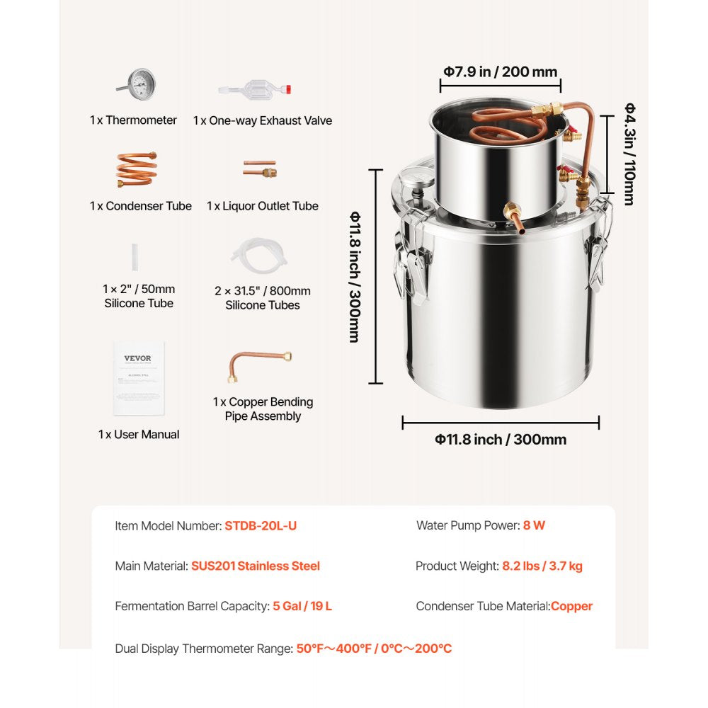 STDB-20L - Stainless Steel 5 Gal Distillation Kit with Cooling Pot