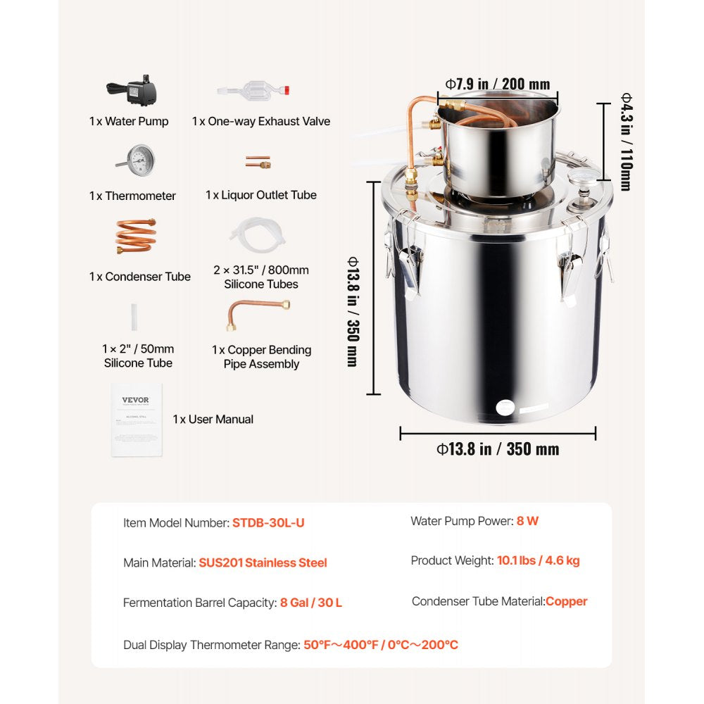 STDB-30L-U - 8 Gal Stainless Steel Distillation Kit with Temperature Control