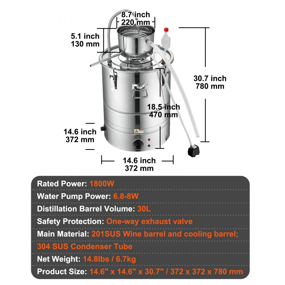 EZL-EH-30S-U - 9 Gal Stainless Steel Home Distillery Kit for Spirits & Oils