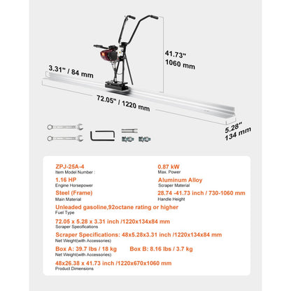 ZPJ-25A-4 - 4ft Durable Concrete Power Screed with 1.6HP Engine