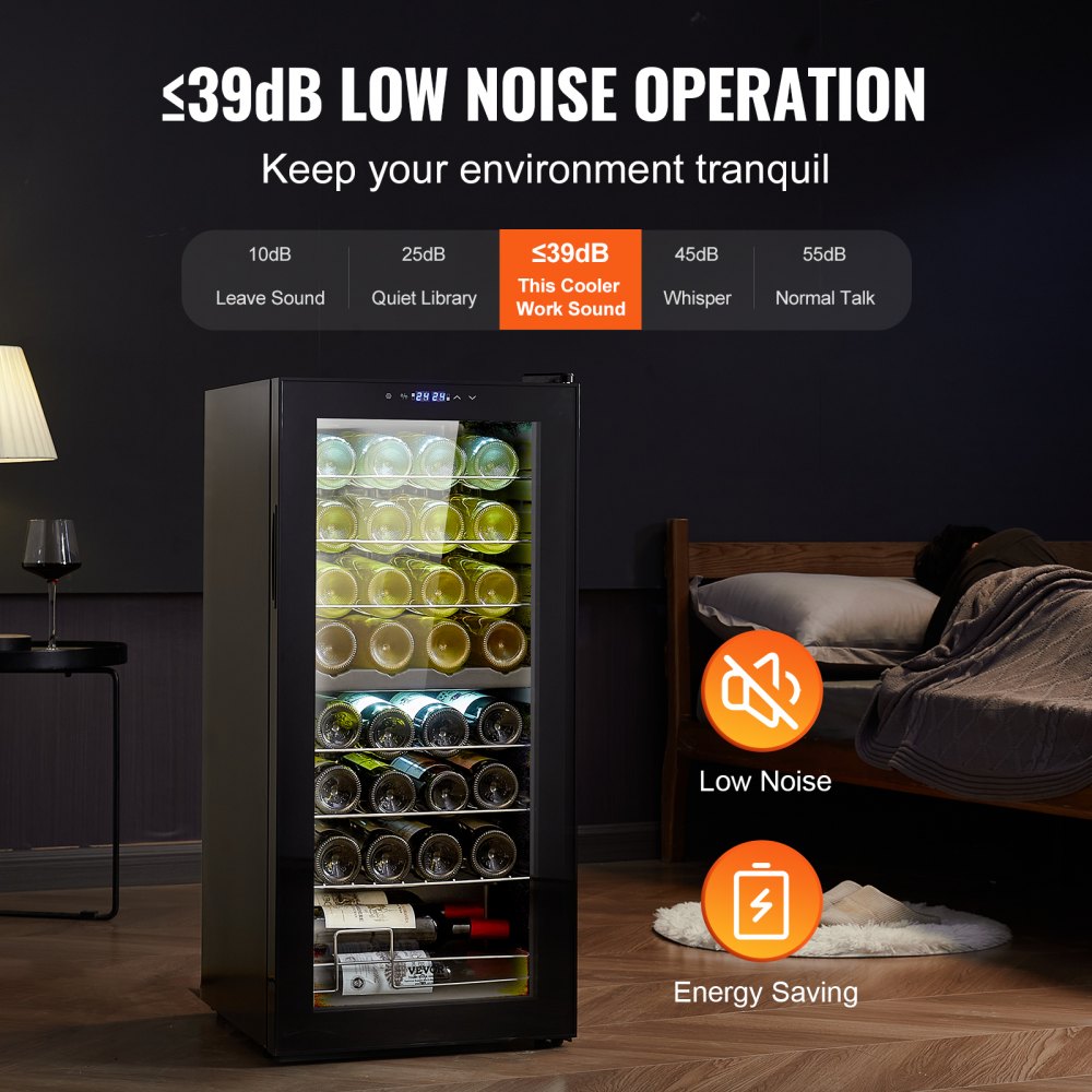 JC-94D - Dual-Zone 32-Bottle VEVOR Wine Cooler with LED Light