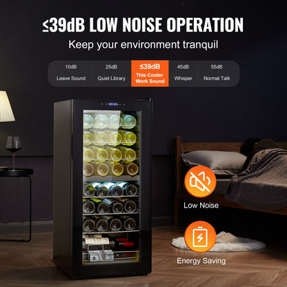JC-94D - Dual-Zone 32-Bottle VEVOR Wine Cooler with LED Light