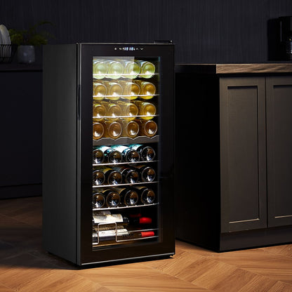 JC-94D - Dual-Zone 32-Bottle VEVOR Wine Cooler with LED Light
