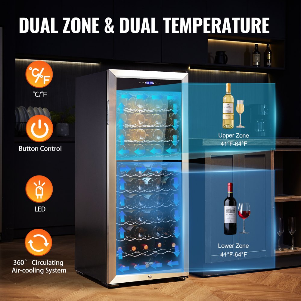JC-208WD - 80-Bottle Dual Zone Wine Cooler with Stylish Design