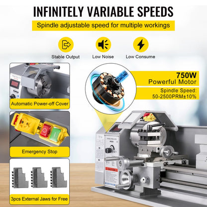 YS-2180A - 8.3" Mini Lathe Machine, 2500 RPM Variable Speed, Durable Cast Iron