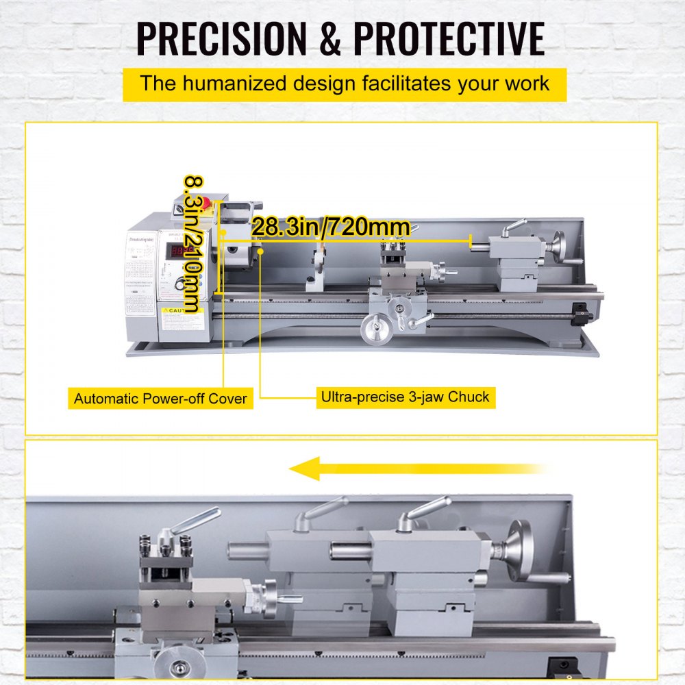 YS-2180A - 8.3" Mini Lathe Machine, 2500 RPM Variable Speed, Durable Cast Iron