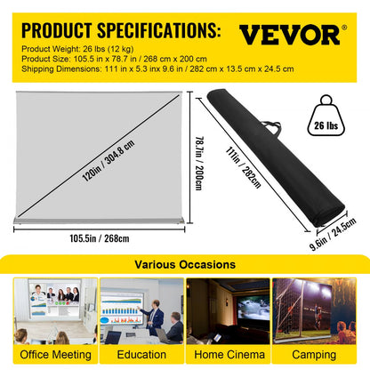 DM-SR17-120 - Portable 120" VEVOR Projector Screen with 16:9 Aspect Ratio