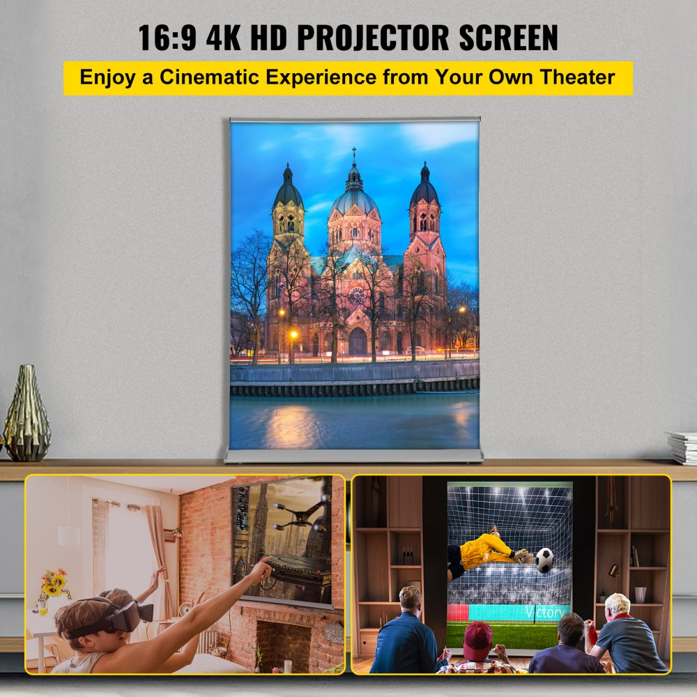 DM-SR17-70 - 70-Inch 16:9 Pull Up Projector Screen for 8K/4K HD Viewing
