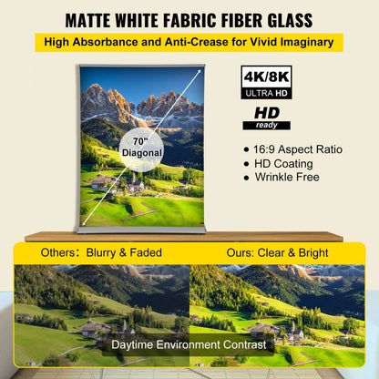 DM-SR17-70 - 70-Inch 16:9 Pull Up Projector Screen for 8K/4K HD Viewing