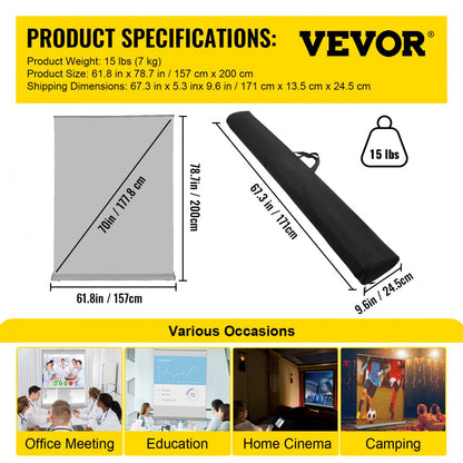 DM-SR17-70 - 70-Inch 16:9 Pull Up Projector Screen for 8K/4K HD Viewing