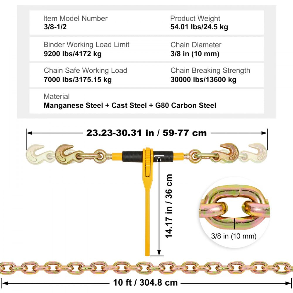 3/8-1/2 - Heavy-Duty Chain & Binder Kit for Secure Loads, 9200 lbs Capacity