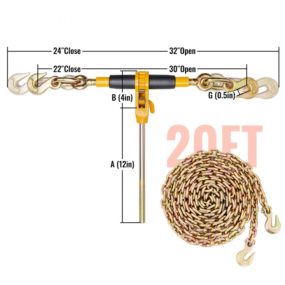 5/16-3/8 Chain Binders - Heavy-Duty Ratchet Load Binder, 7100 lbs Capacity