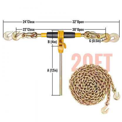 5/16-3/8 Chain Binders - Heavy-Duty Ratchet Load Binder, 7100 lbs Capacity
