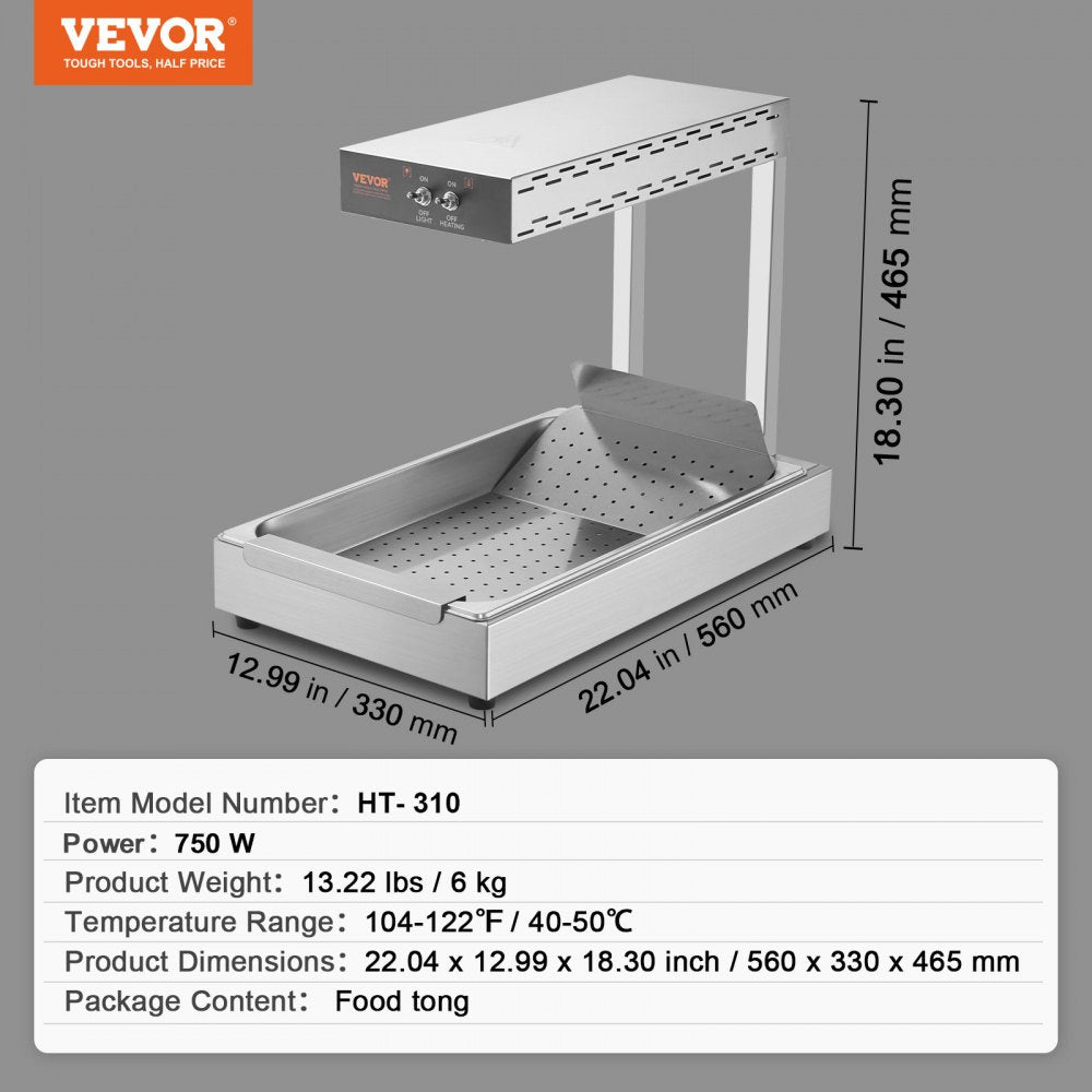 HT-310 - 750W VEVOR Fry Warmer, Keeps Fries Crisp at 104-122°F