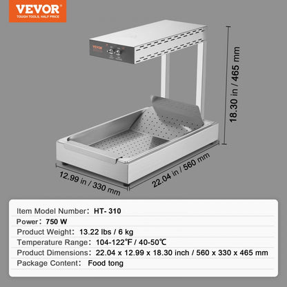 HT-310 - 750W VEVOR Fry Warmer, Keeps Fries Crisp at 104-122°F