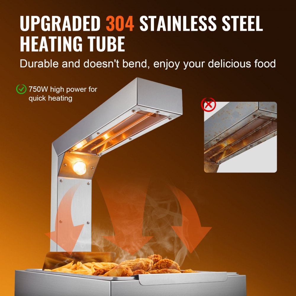 HT-620 - 750W Stainless Steel French Fry Warmer with Adjustable Temp 104-122°F