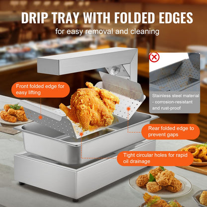 HT-620 - 750W Stainless Steel French Fry Warmer with Adjustable Temp 104-122°F