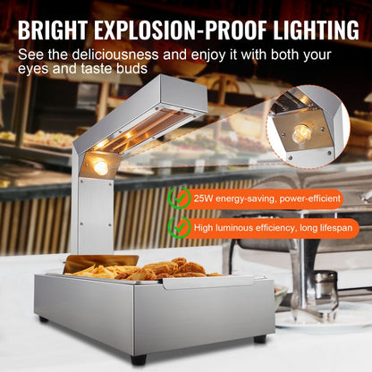 HT-620 - 750W Stainless Steel French Fry Warmer with Adjustable Temp 104-122°F