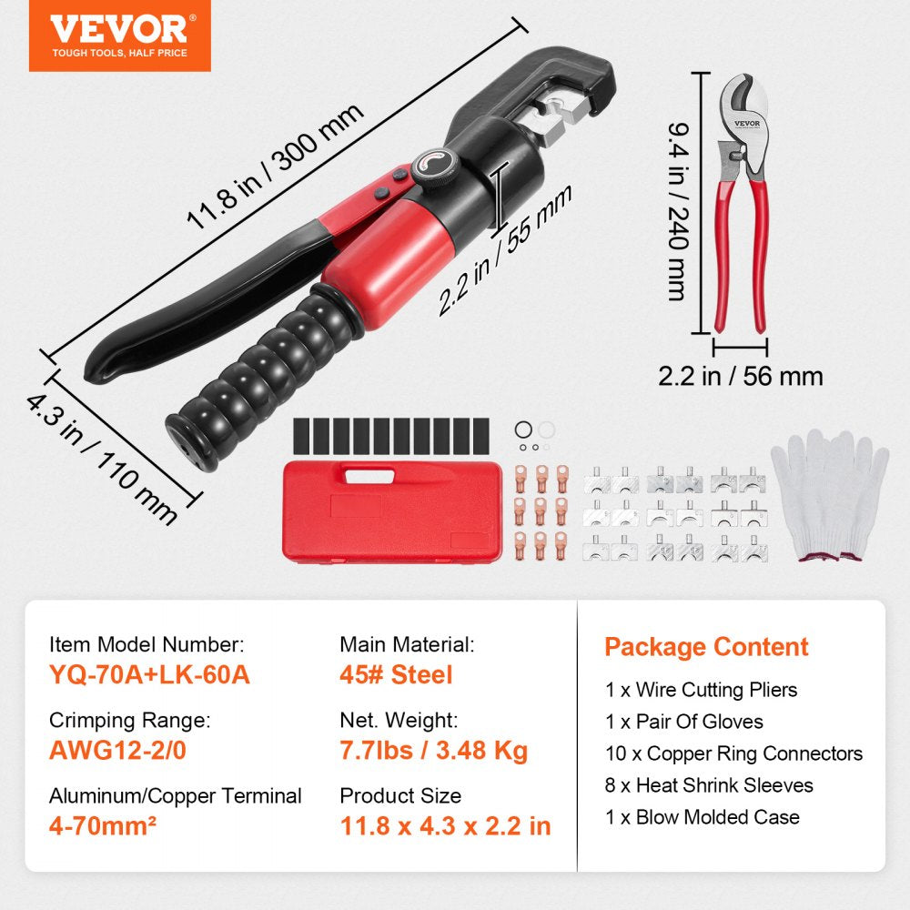 YQ-70A+LK-60A - Efficient Hydraulic Crimping Tool for AWG12-2/0 Connections