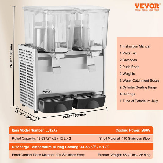 LJ12X2 - 13.6 Qt Stainless Steel Beverage Dispenser for Fresh Drinks