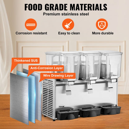 LJ12X3 - 13.6 Qt VEVOR Triple Tank Beverage Dispenser for Cold Drinks