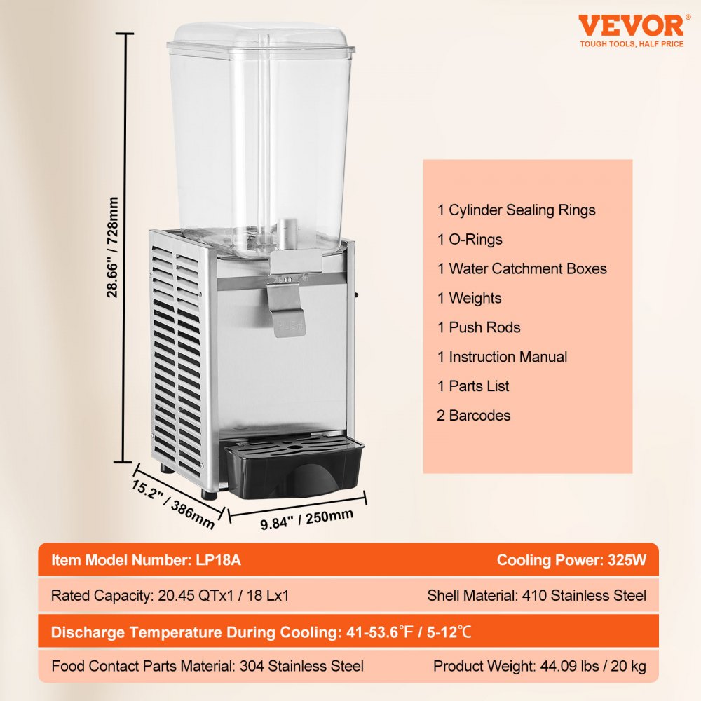 LP18A - 20.4 Qt Stainless Steel Beverage Dispenser with 325W Cooling System