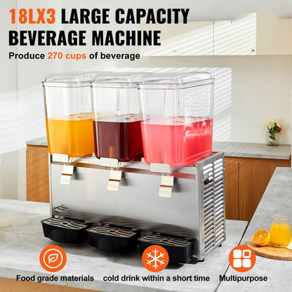 LP18X3 - 20.45 QT VEVOR 3-Tank Beverage Dispenser for Cold Drinks