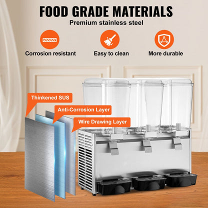 LP18X3 - 20.45 QT VEVOR 3-Tank Beverage Dispenser for Cold Drinks