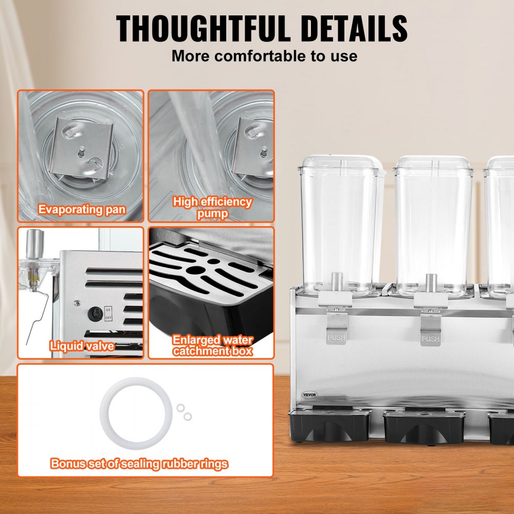 LP18X3 - 20.45 QT VEVOR 3-Tank Beverage Dispenser for Cold Drinks