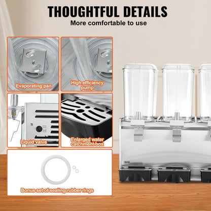 LP18X3 - 20.45 QT VEVOR 3-Tank Beverage Dispenser for Cold Drinks