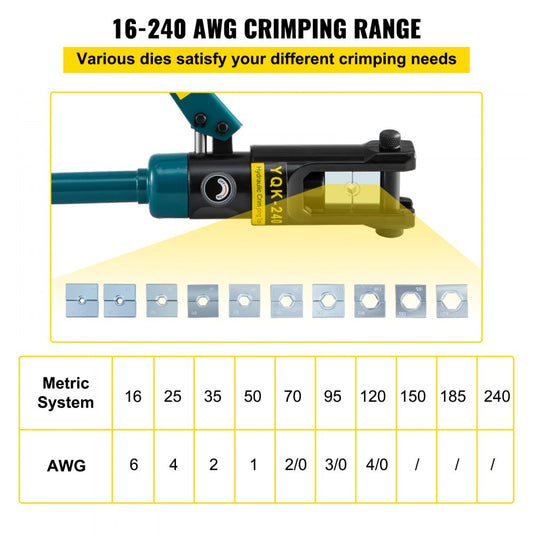 010896819447 - VEVOR 12 Ton Hydraulic Wire Crimper, 16-240 mm² Range