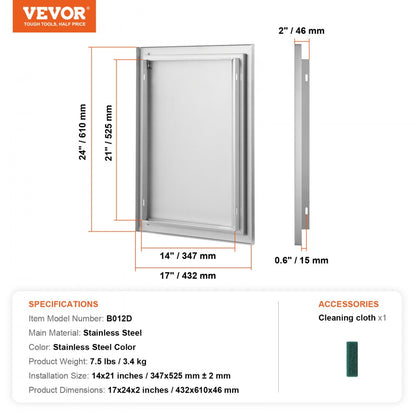 B012D - 17x24 Inch Stainless Steel BBQ Access Door for Outdoor Kitchens