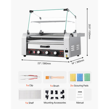 ASQ-07HC - Commercial Hot Dog Roller Grill with Bun Warmer and Glass Hood