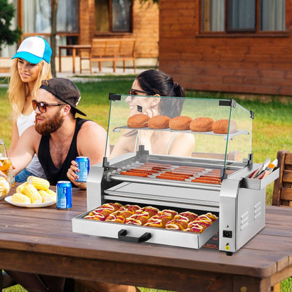 ASQ-07HC - Commercial Hot Dog Roller Grill with Bun Warmer and Glass Hood